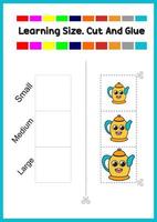 learning size for kids. sort picture by size.cute kettle vector