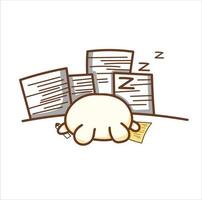 Printcute cartoon falling asleep while studying vector