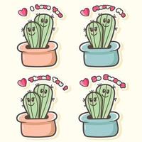 cute cactus themed valentine and romantic sticker vector