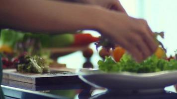 personne de cuisine faire des aliments sains avec des légumes à la main mode de vie biologique video
