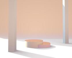 minimal scene with geometrical forms, podiums in cream background with sun light. Scene to show cosmetic product, Showcase, shopfront, display case. 3d photo