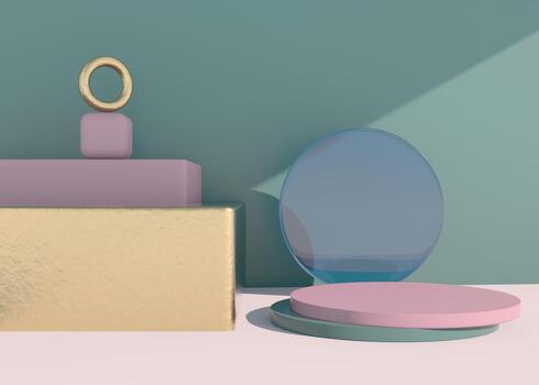 Abstract empty podium with shadow. Mock up stand for product presentation. 3D Render. Minimal concept. Display product. photo