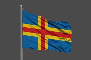 Aland Waving Flag Illustration on Grey Background photo