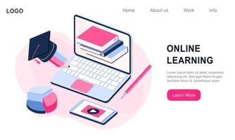 Modern 3d realistic isometric concept of Online Education for banner and website. Landing page template vector illustration of online learning, training course, university studies, e-learning research