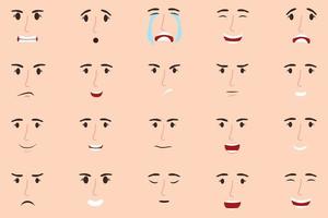 lindo kit de creación de caras de personajes con ojos, nariz, boca con diferentes expresiones faciales y emociones vector