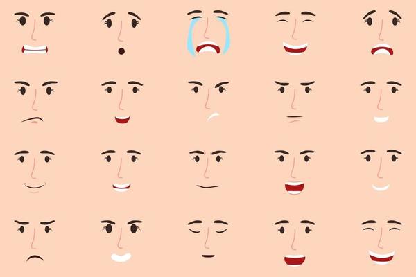 Cute character face creation kit with eye nose mouth with different facial expression and emotion