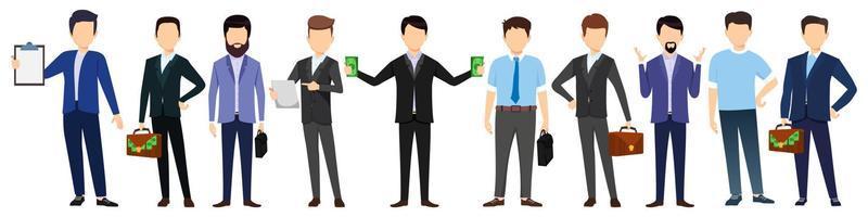 Businessman face less characters big set team standing together and posing isolated vector