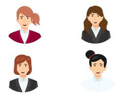 Businesswoman character avatar set with different business outfit isolated on white background with round shape vector