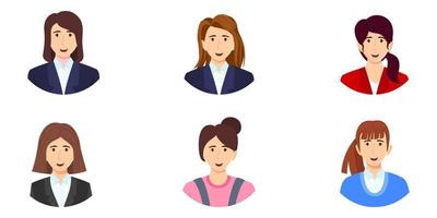 Businesswoman character avatar set with different business outfit isolated with round shape vector