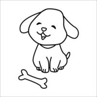 cute dog with bone in front of him, flat dog, good for kids coloring book, etc. vector