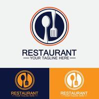 Restaurant logo with spoon and fork icon,menu design food drink concept for cafe restaurant vector