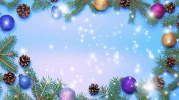 Weihnachtsschablonentextkopierraum mit Feiertagsdekorationsbaumbirnenlicht-Schnee-Werbekonzept video