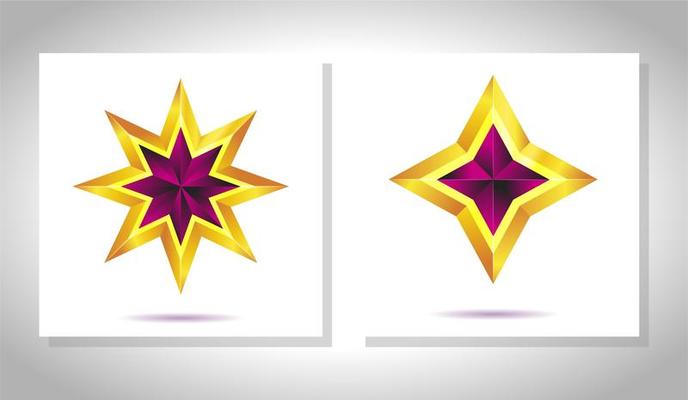 Vector set of realistic metallic golden stars isolated on white background. Christmas Glossy yellow 3D trophy star icon. Symbol of leadership.
