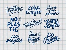 Concept set Zero Waste handwritten text title sign. Vector illustration.