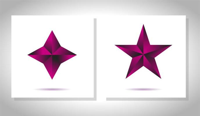 Vector set of realistic metallic golden stars isolated on white background. Christmas Glossy yellow 3D trophy star icon. Symbol of leadership.