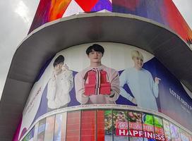 Bangkok Thailand 22. May 2018 Huge colorful screens at the shopping center building Bangkok Thailand. photo