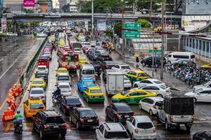 Bangkok Thailand 22. May 2018 Rush hour big heavy traffic jam in busy Bangkok Thailand. photo