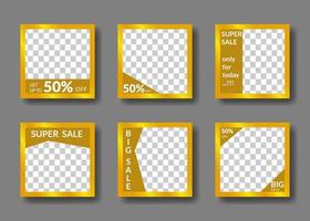 set of editable square banner templates. for social media posts, promotions, digital marketing. gold color style. luxury and elegant vector