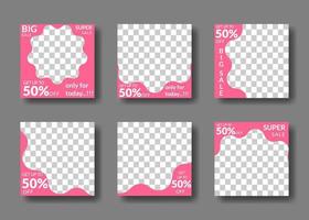 set of editable square banner templates. for social media posts, promotions, digital marketing. pink color style vector