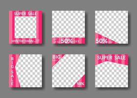 set of editable square banner templates. for social media posts, promotions, digital marketing. pink color style vector