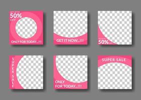 set of editable square banner templates. for social media posts, promotions, digital marketing. pink color style vector