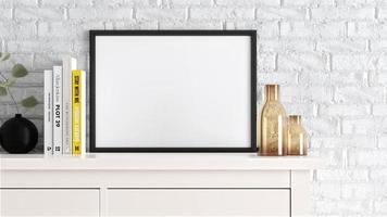 3d rendering black frame photo in a white table