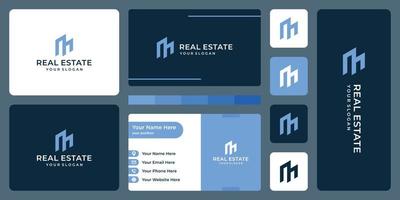real estate building with letter M logo and business card design.