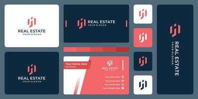 real estate building with letter J logo and business card design.