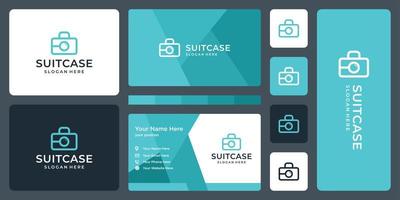 suitcase logo and magnifying glass logo. business card design vector