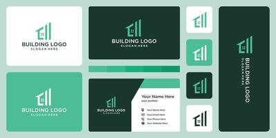 Logotipo de construcción de viviendas y plantilla de diseño de tarjeta de visita. vector premium