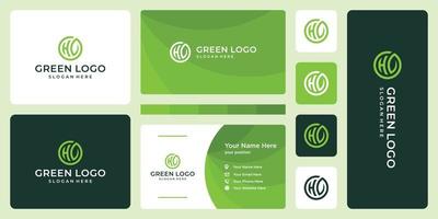 initial letter H in the shape of a leaf with a circle. business card vector