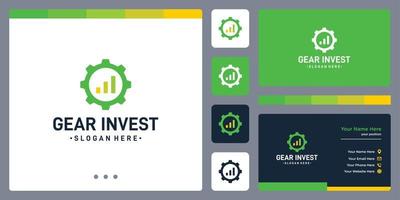 gear logo and form of investment chart logo. business card design template. vector