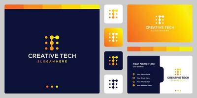 letter r with tech style and gradient color. business card. vector