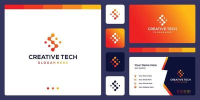 letter S with tech style and gradient color. business card. vector