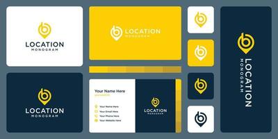 pin logo, ubicación y letra inicial b. diseño de tarjetas de visita. vector