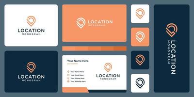 pin logo, location and initial letter L. business card design. vector