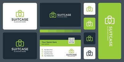 suitcase logo and leaf logo. business card design vector