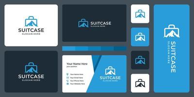 suitcase logo and mountain logo. business card design vector