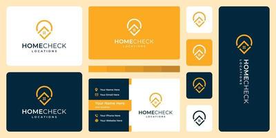 location pin logo, home , and check mark. business card vector