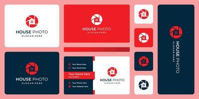 modern house with line model and camera lens. business card. vector