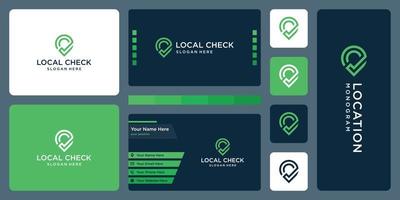 pin logo, location and check mark. business card design. vector