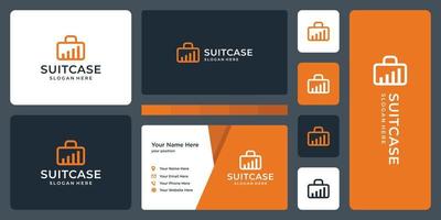 suitcase logo and investment or financial chart  logo. business card design vector