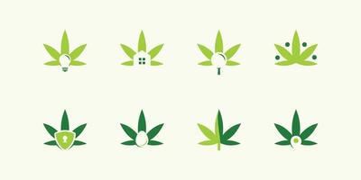 una colección de inspiradores diseños de logotipos de hojas de marihuana con varias combinaciones. vector