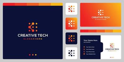 letter K with tech style and gradient color. business card. vector