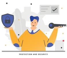 protección de ilustración vectorial plana y concepto de datos de seguridad vector