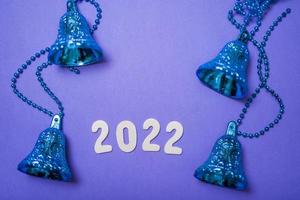 2022 on a lilac background with a view from above. photo