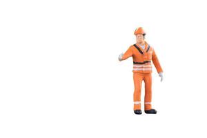 Miniature people engineer and worker occupation isolated with clipping paht on white background. Elegant Design with copy space for placement your text, mock up for industrial and construction concept photo