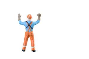 Miniature people engineer and worker occupation isolated with clipping paht on white background. Elegant Design with copy space for placement your text, mock up for industrial and construction concept photo