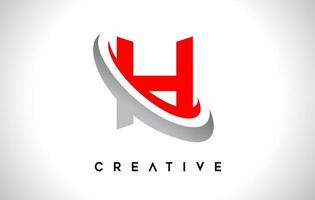 logotipo de la letra h. vector de diseño de letra h con vector swash gris rojo