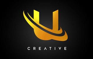 Golden Letter U Logo. U Letter Design Vector with Golden Gray Swash Vector